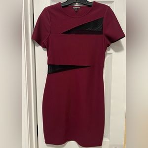 Express Burgundy Textured Sheer Cutout Mini Dress
